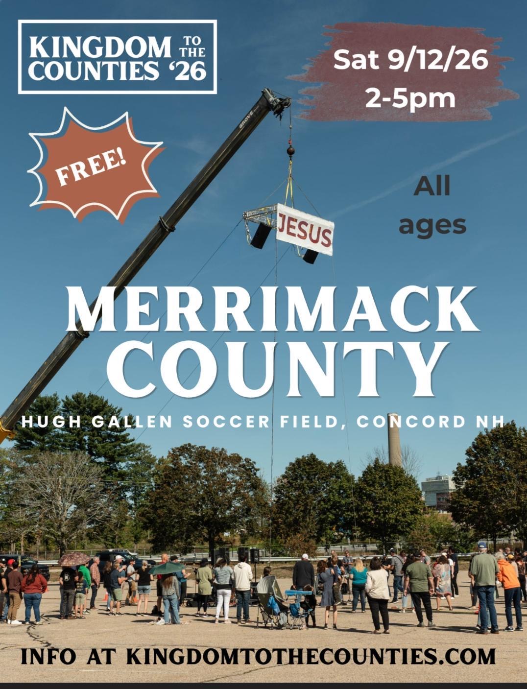 Merrimack County event flyer — Sat 9/12/26, 2-5pm, Hugh Gallen Soccer Field, Concord NH