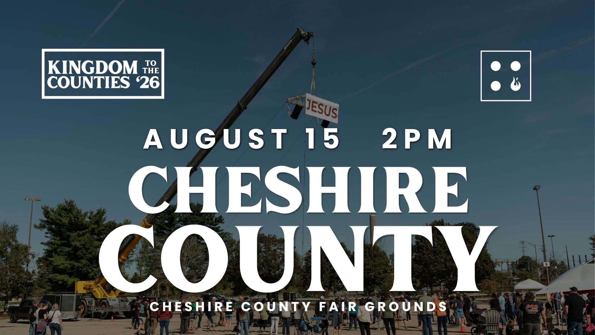 Cheshire County wide banner — August 15, 2pm, Cheshire County Fair Grounds