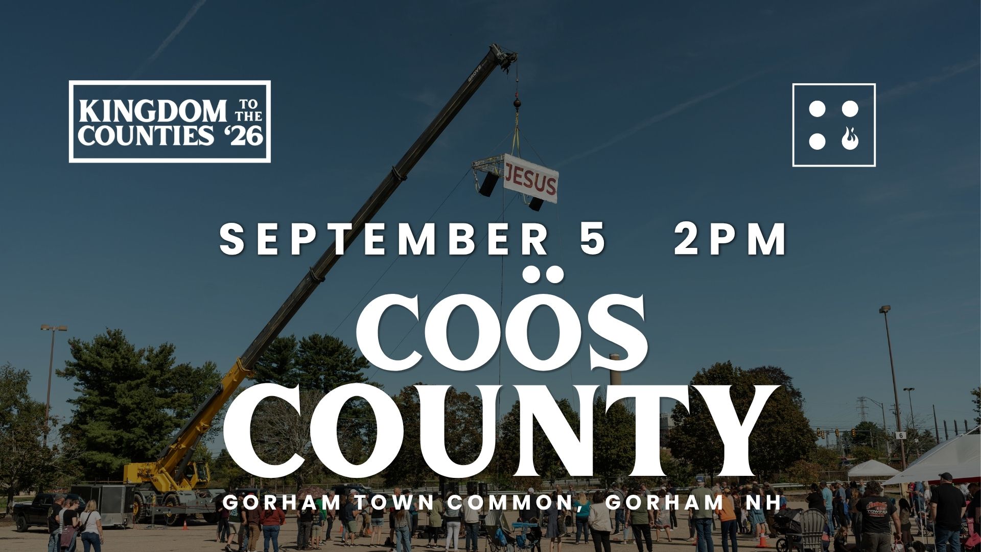 Coös County wide banner — September 5, 2pm, Gorham Town Common, Gorham NH